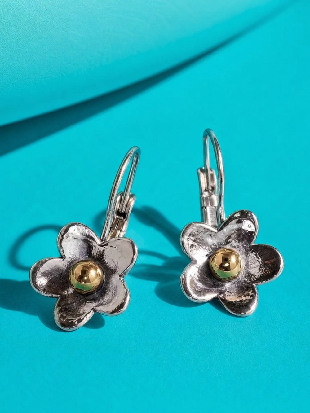 Lia Sophia Silver Flower Earrings with Gold Center Accents - Picture 7 of 8